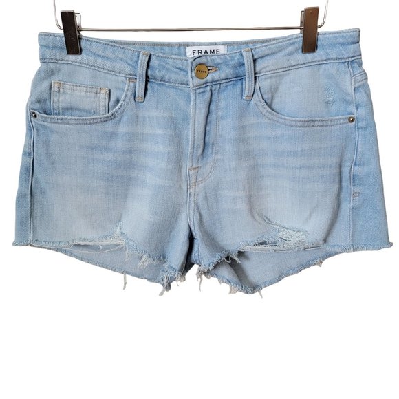 Frame Le Grand Garcon Frayed Cut Off Denim Jean Shorts